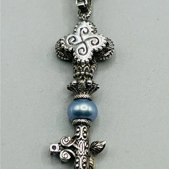 BARBARA BIXBY Sterling Silver with 18k Gold Leaves and Multi-stone Key Pendant - Picture 12 of 14